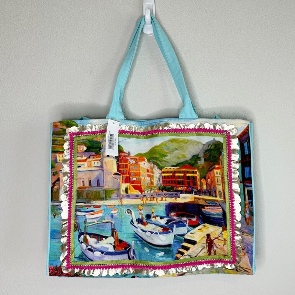 Debbie Katz South Beach Blue Cotton Tote Bag NWT - Picture 2 of 5
